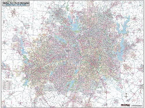 Dallas - Fort Worth Metroplex Detailed Regional Wall Map w/ZIP Codes *Laminated* JUMBO 64"×48" - Wide World Maps & MORE!