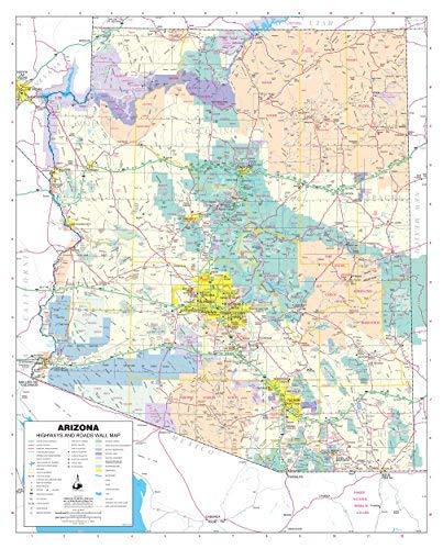 Arizona Highways and Roads Small Wall Map, Gloss Laminated - Wide World Maps & MORE! - Map - Wide World Maps & MORE! - Wide World Maps & MORE!