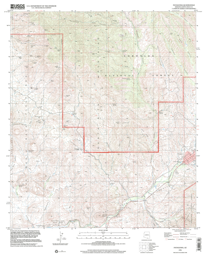 PATAGONIA 7.5' AZ 1996 Map United States Geological Survey