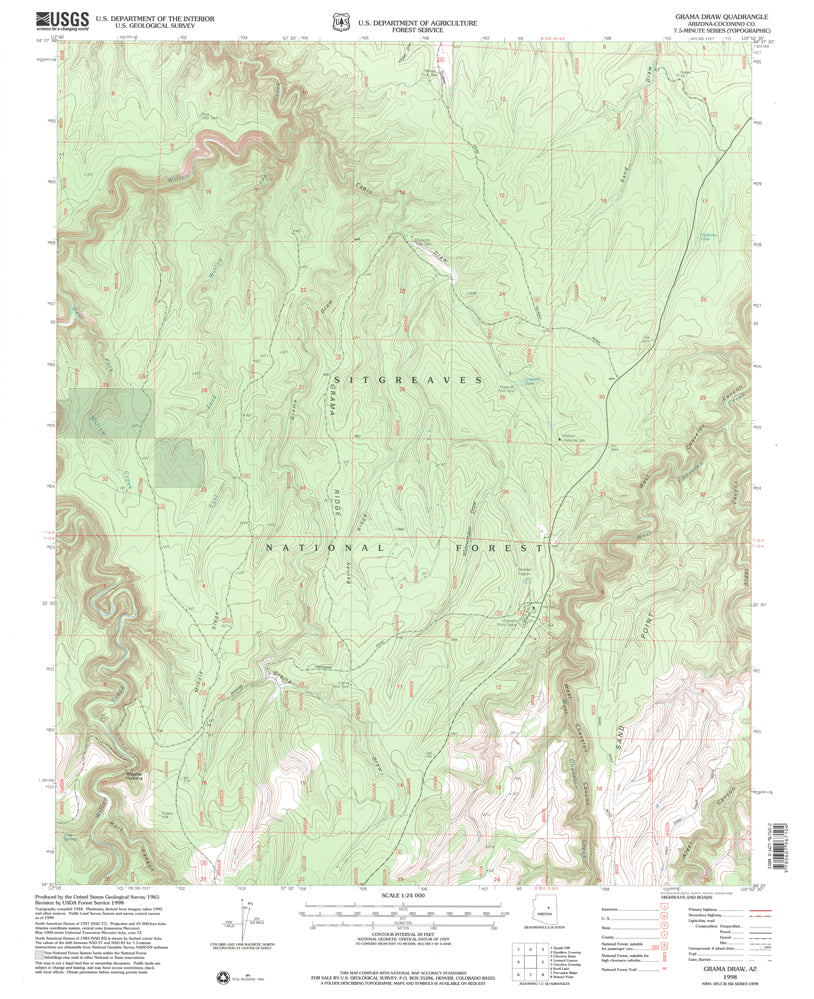 GRAMA DRAW 7.5' AZ 1998 Map United States Geological Survey