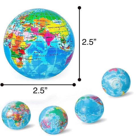Globe Mini Soft Foam Earth Squeeze Ball, 2.5" Squeezable World Toy Stress Relief Bulk Educational Novelties for Kids, School, Classroom, Party Favors, Rewards (1-Pack) - Wide World Maps & MORE!