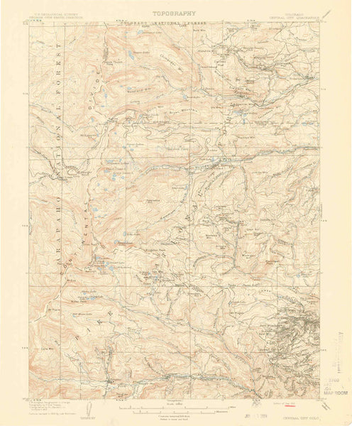 YellowMaps Central City CO topo map, 1:62500 Scale, 15 X 15 Minute, Historical, 1912, 19.8 x 16.3 in - Wide World Maps & MORE!