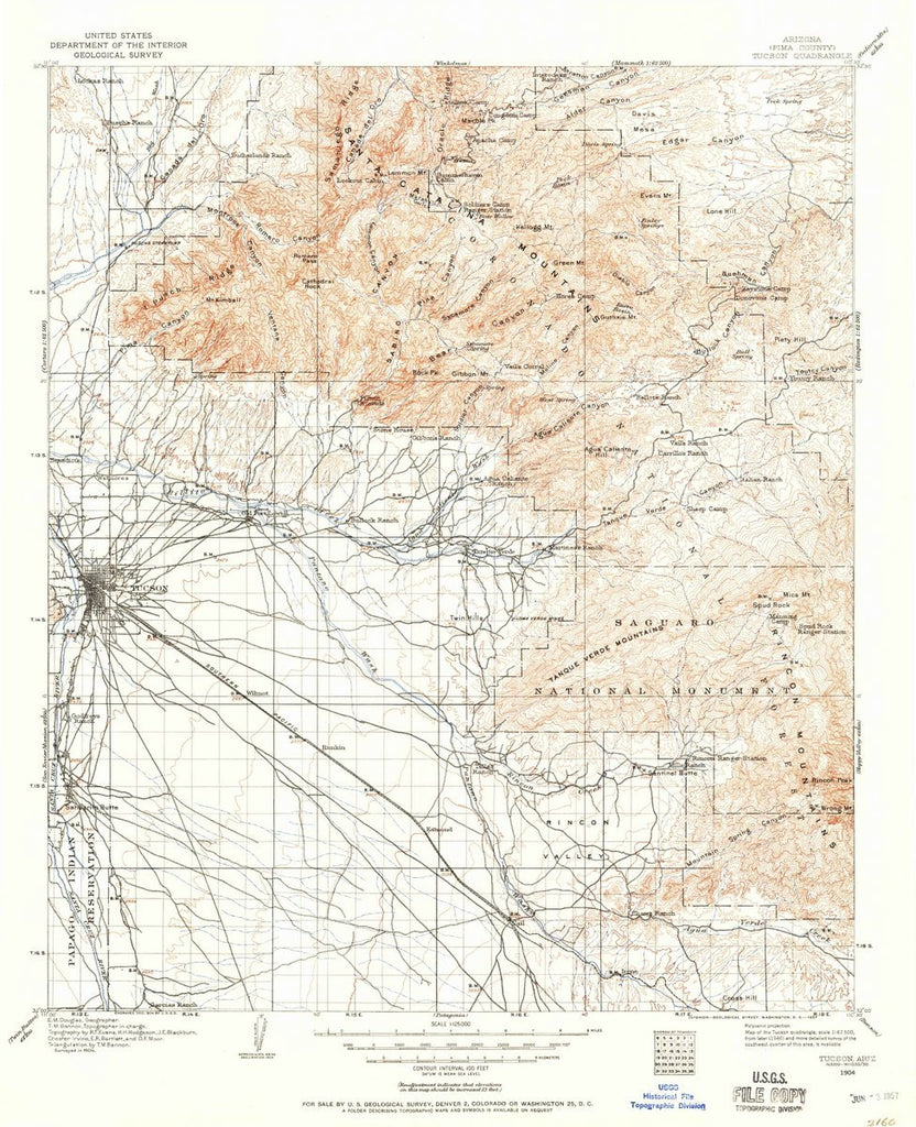 Historic Pictoric Map - 1904 Tucson, AZ - - USGS Historical Topographic Wall Art : 18in x 24in, Large Wall Art Map - Wide World Maps & MORE!