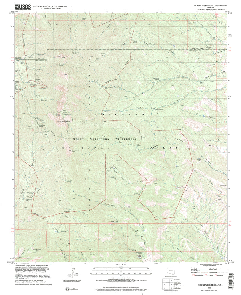MOUNT WRIGHTSON 7.5' AZ 1996 Map United States Geological Survey