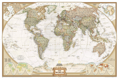 National Geographic World Executive Wall Map - Antique Style - 73 x 48 inches - Extra Large - Art Quality Print - Wide World Maps & MORE!