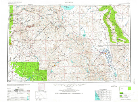 YellowMaps Mariposa CA topo map, 1:250000 Scale, 1 X 2 Degree, Historical, 1963, Updated 1963, 23.8 x 32.1 in - Wide World Maps & MORE!