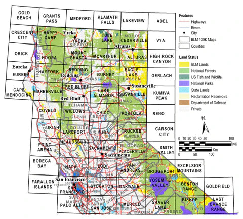 California: Yosemite Valley : 1:100,000 scale topographic map : 30 X 60 minute series (topographic) (Surface management status) United States - Wide World Maps & MORE!
