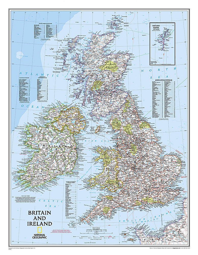 Britain and Ireland Classic Political Wall Map, Dry Erase Ready-to-Hang - Wide World Maps & MORE!