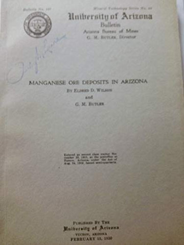 Manganese Ore Deposits in Arizona, 1930, UA Bulletin, Annual Review Series No. 1, Volume 127 : 107 pages with illustrations. - Wide World Maps & MORE! - Book - Wide World Maps & MORE! - Wide World Maps & MORE!