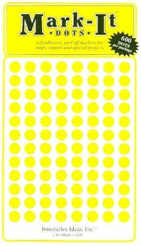 Large 1/4" Removable Mark-It Brand Dots for Maps, Reports, or Projects - Yellow - Wide World Maps & MORE! - Office Product - Innovative Ideas - Wide World Maps & MORE!