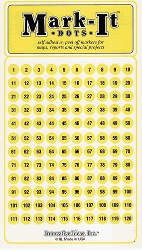 Innovative Ideas Medium 1/4" Removable Numbered 1-240 Mark-it Brand dots for maps, Reports or Projects - Yellow - Wide World Maps & MORE!