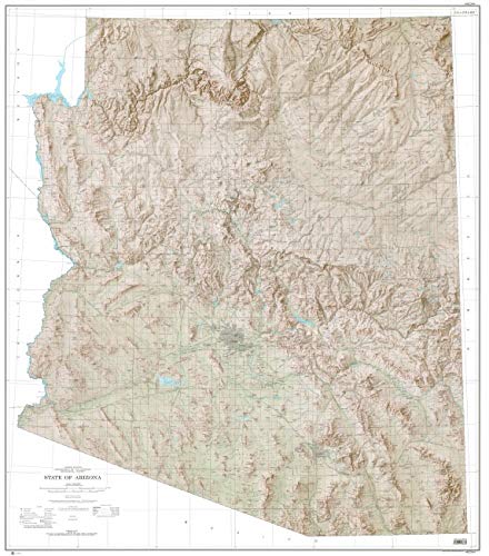 State of Arizona Base Map and Contours Shaded Relief (Paper/Non-Laminated) - Wide World Maps & MORE!