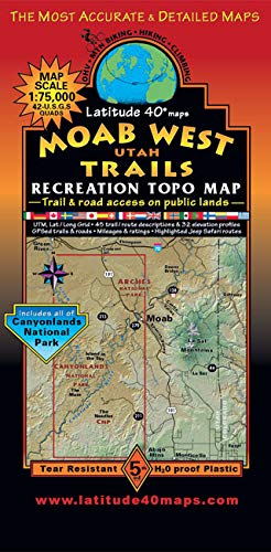 Moab West Trails Recreation Topo Map - Wide World Maps & MORE! - Map - Latitude 40° - Wide World Maps & MORE!