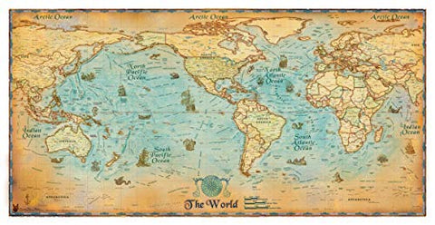Antique-Style World USA-Centered Small Gloss Laminated - Wide World Maps & MORE! - Map - Wide World Maps & MORE! - Wide World Maps & MORE!
