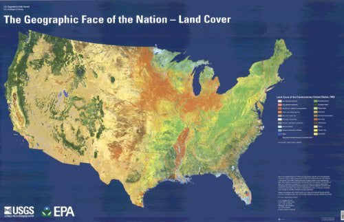 The Geographic Face of the Nation - Land Cover - Paper/Non-Laminated - Wide World Maps & MORE!