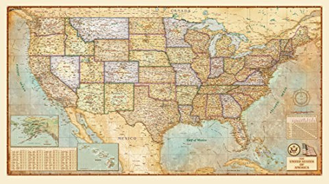 Antique Style USA United States Wall Map *Laminated* 36"x65" - Wide World Maps & MORE! - Book - Wide World Maps & MORE! - Wide World Maps & MORE!
