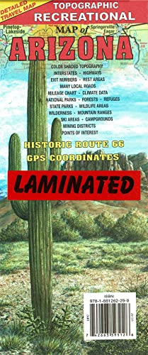 Topographic Recreational Map of Arizona Dry Erase Laminated - Wide World Maps & MORE!
