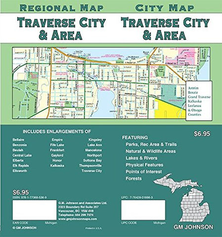 Traverse City / Gaylord / Crystal Lake, Michigan Street Map GM Johnson - Wide World Maps & MORE!