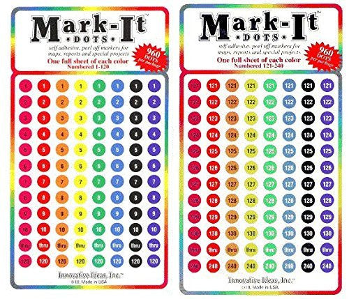 Mark-It Large Assorted Numbered Dots 1-240 - Wide World Maps & MORE! - Office Product - Mark-It - Wide World Maps & MORE!