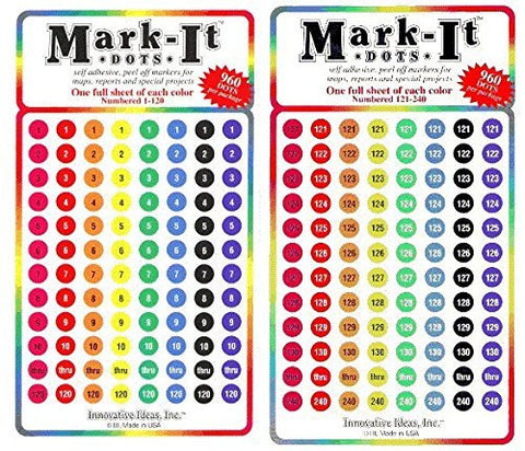 Mark-It Large Assorted Numbered Dots 1-240 - Wide World Maps & MORE! - Office Product - Mark-It - Wide World Maps & MORE!