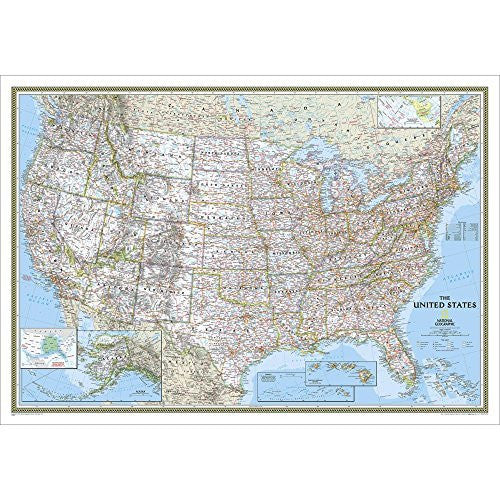 United States of America Classic Political Enlarged Wall Map Dry Erase Laminated - Wide World Maps & MORE! - Map - National Geographic Maps - Wide World Maps & MORE!