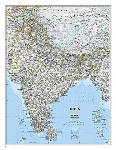 India Classic Political Wall Map - Paper/Non-Laminated (23.5 × 30.25 Inches) (National Geographic Reference Map) - Wide World Maps & MORE!