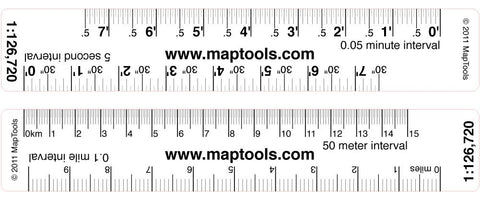 Map Ruler for 1:126,720 Scale Maps. Lat/Lon, Miles, Kilometers - Wide World Maps & MORE! - Sports - MapTools - Wide World Maps & MORE!