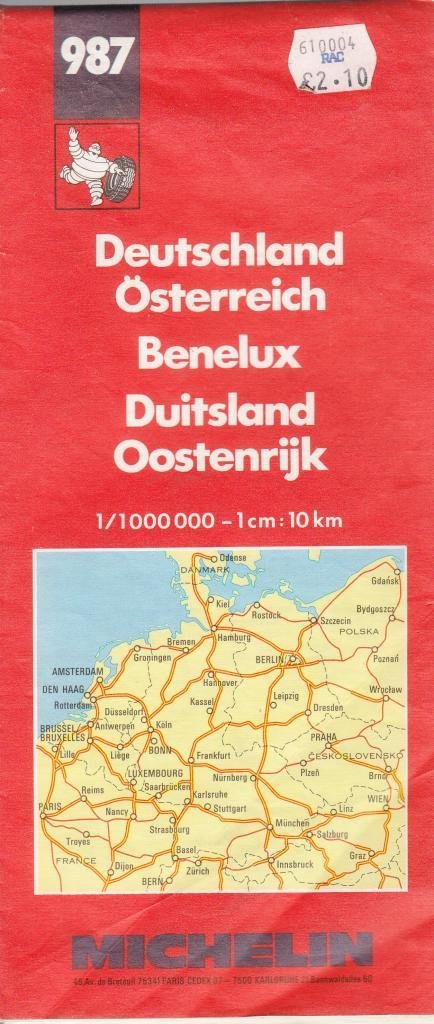 Deutschland, Osterreich Tschechische Republik Benelux Allemagne, Autriche Republique Tcheque/Germany, Austria Czech Republic Benelux Duitsland, oosten (Michelin, 987) [Map] Not Stated - Wide World Maps & MORE!