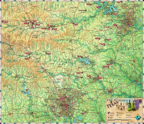 Texas *Hill and Wine Country* Wall Map Laminated 48"x56" Large! - Wide World Maps & MORE! - Book - Wide World Maps & MORE! - Wide World Maps & MORE!