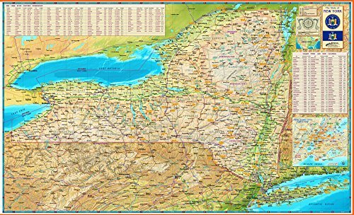 New York State Colorful Physical Wall Map *Laminated* 36"x59" - Wide World Maps & MORE! - Book - Wide World Maps & MORE! - Wide World Maps & MORE!