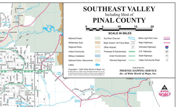 Southeast Valley and Central Pinal County Desktop Map Gloss Ready-to-Hang - Wide World Maps & MORE!