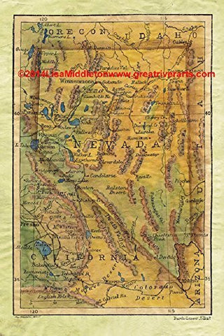 Map of Nevada 1906, Hand-painted Reproduction, 11" X 14" - Wide World Maps & MORE! - Home - HAND-PAINTED HISTORIC MAPS by Lisa Middleton - Wide World Maps & MORE!
