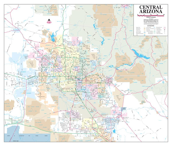 Central Arizona Jumbo Dry-Erase Ready-to-Hang - Wide World Maps & MORE!