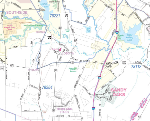 San Antonio / Greater Bexar County Laminated Wall Map LARGE 48"x61" with Zip Codes NEW! - Wide World Maps & MORE! - Map - Metro Maps - Wide World Maps & MORE!