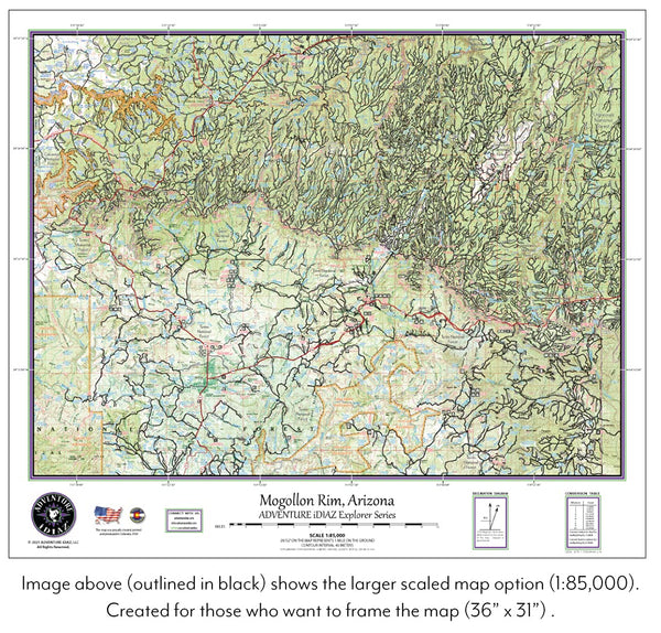 Mogollon Rim Country (Central Arizona) Topographic Wall Map Keepsake Poster Ready-to-Hang - Wide World Maps & MORE!