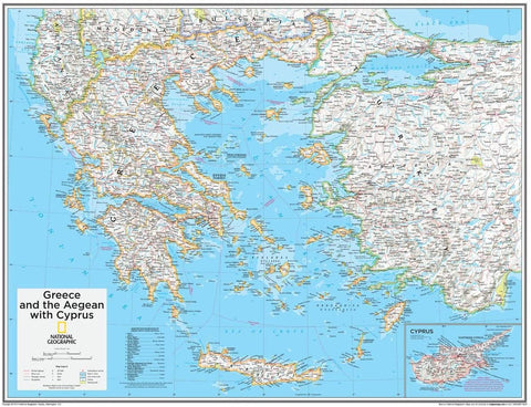 Greece and The Aegean with Cyprus National Geographic Wall Map - 28 × 22 inches - Wide World Maps & MORE!