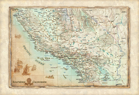 Antiqued Southern California Full-Size Wall Map - Wide World Maps & MORE! - Book - Wide World Maps & MORE! - Wide World Maps & MORE!