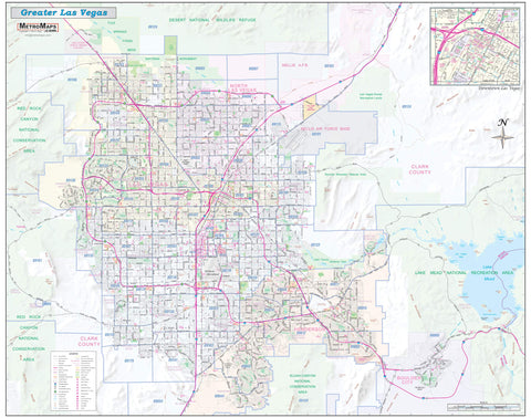 Greater Las Vegas-Clark County Detailed Region Wall Map *ZIP Codes* Laminated 45"x36" - Wide World Maps & MORE! - Book - Wide World Maps & MORE! - Wide World Maps & MORE!