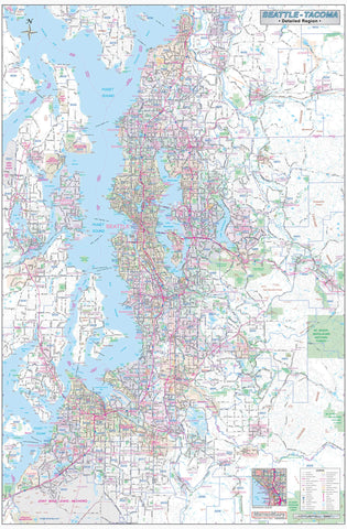 Seattle-Tacoma WA Detailed Region Wall Map 36"x54" w/Zip Codes Laminated - Wide World Maps & MORE! - Book - Wide World Maps & MORE! - Wide World Maps & MORE!