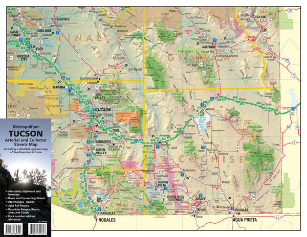 Gloss Laminated Metropolitan Tucson Arterial and Collector Streets Map Including a Detailed Regional Map of Southeastern Arizona - Wide World Maps & MORE! - Map - Wide World Maps & MORE! - Wide World Maps & MORE!