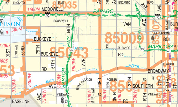 Metropolitan Phoenix Arterial and Collector Streets Full-Size ZIP Code Wall Map Dry-Erase Laminated - Wide World Maps & MORE! - Map - Wide World Maps & MORE! - Wide World Maps & MORE!